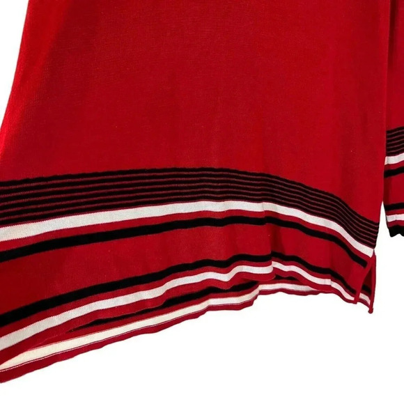 Calvin Klein Red Striped Sweater Tunic XL Slit Hem Black And White Trim Knit Top - Picture 7 of 9